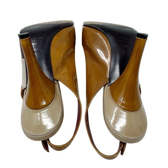 Prada Vintage Y2K Brown Leather Slingback Mule Pumps Logo Heels EU 39 - Picture 7 of 9